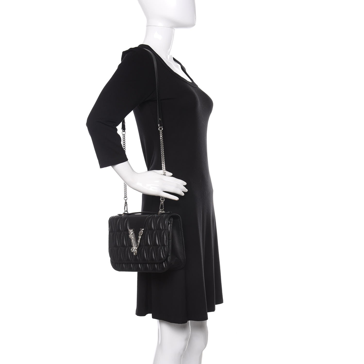Versace Nappa Quilted Virtus Top Handle Shoulder Bag Black 2 of 14