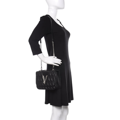 Versace Nappa Quilted Virtus Top Handle Shoulder Bag Black 2 of 14