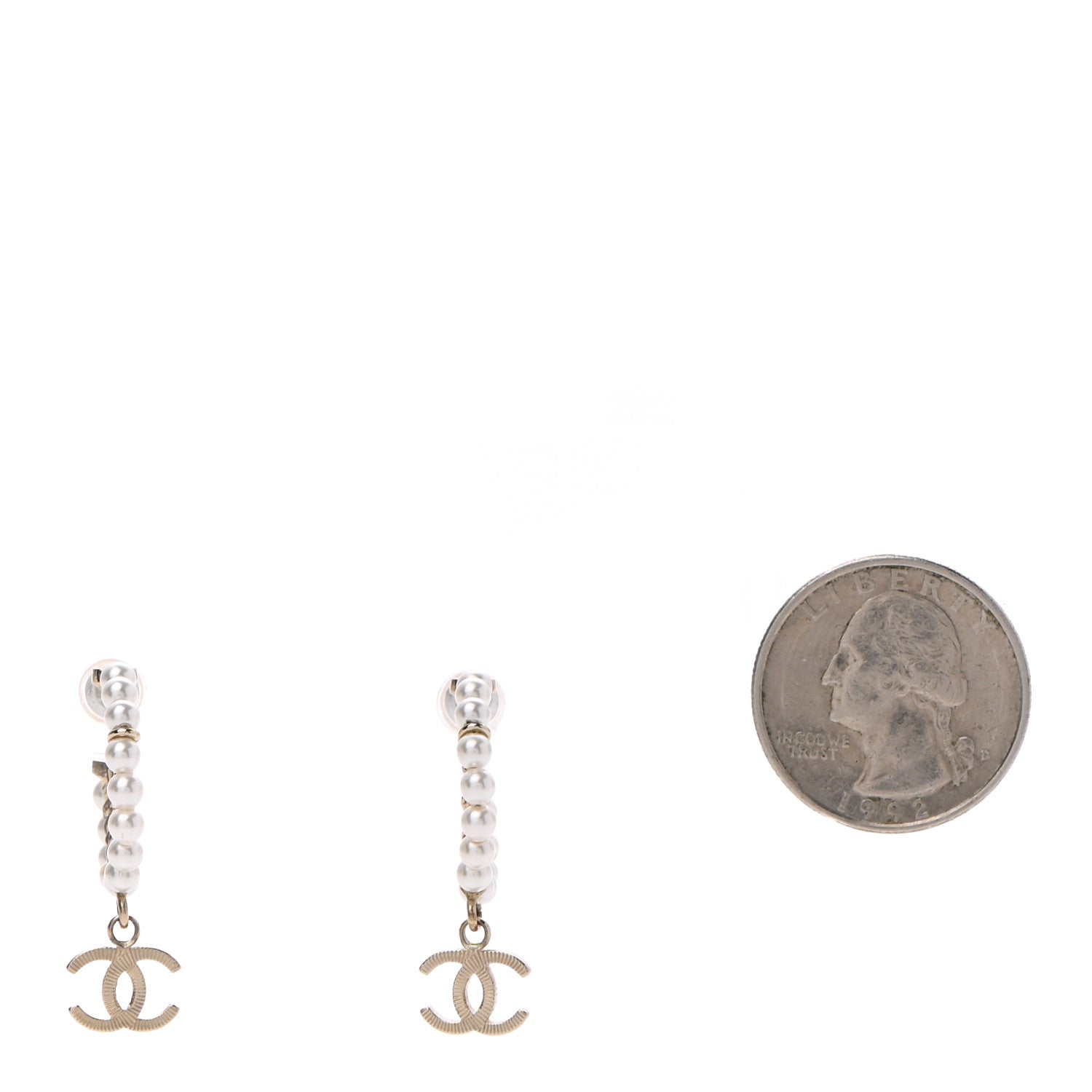 Chanel Pearl Charms CC Hoop Earrings Gold 2 of 4