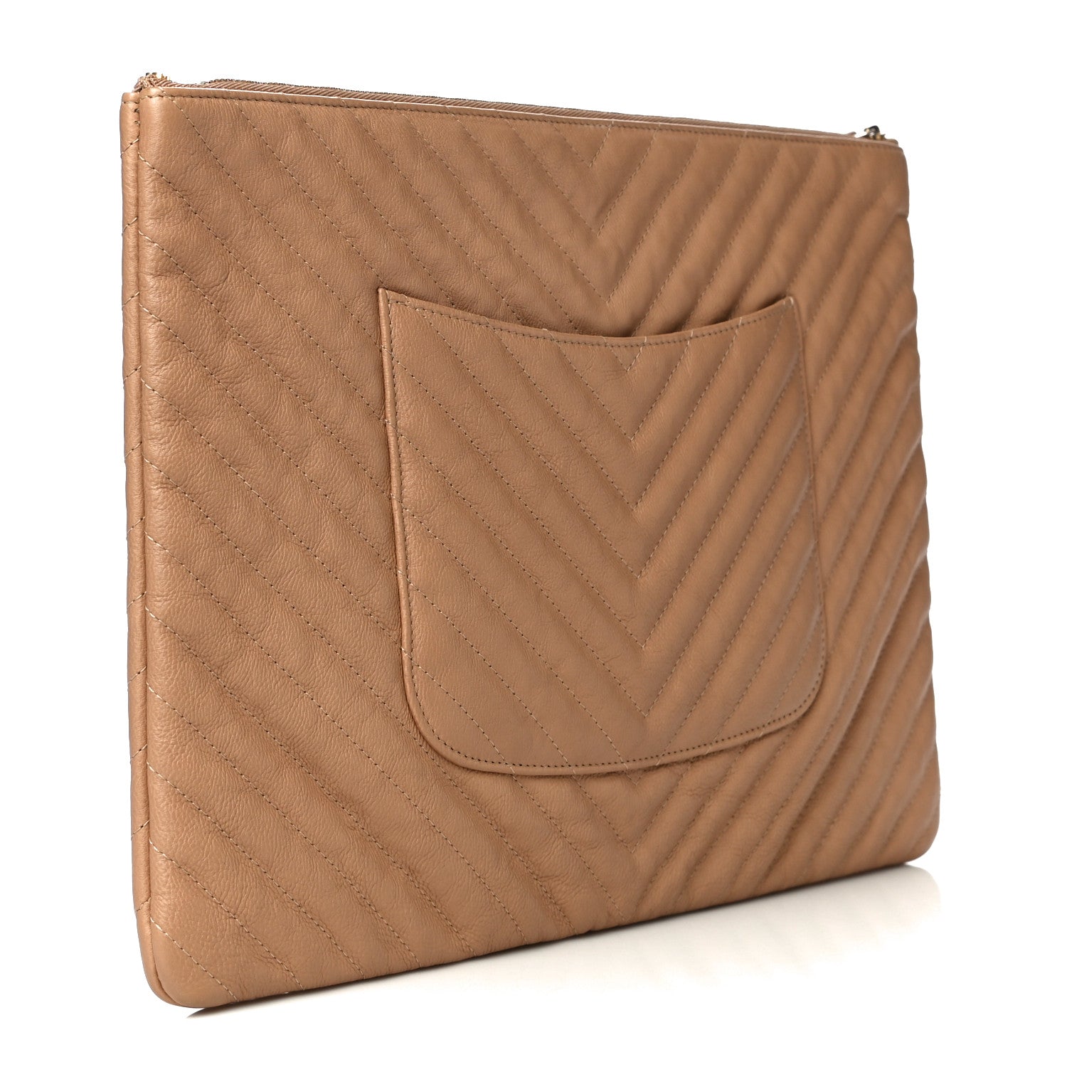 Chanel Crumpled Calfskin Chevron Quilted Large Cosmetic Case Beige 3 of 14