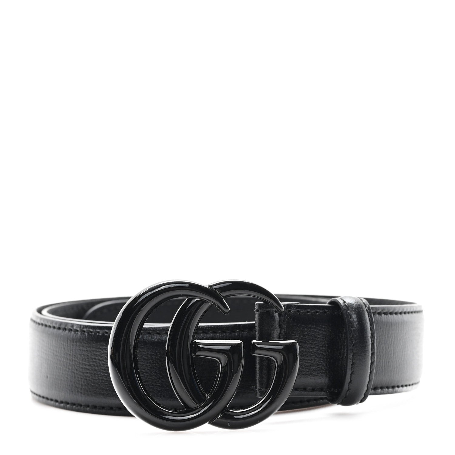 Gucci Azalea Calfskin Enamel Monochrome Double G 40mm Belt 85 34 Black 1 of 4