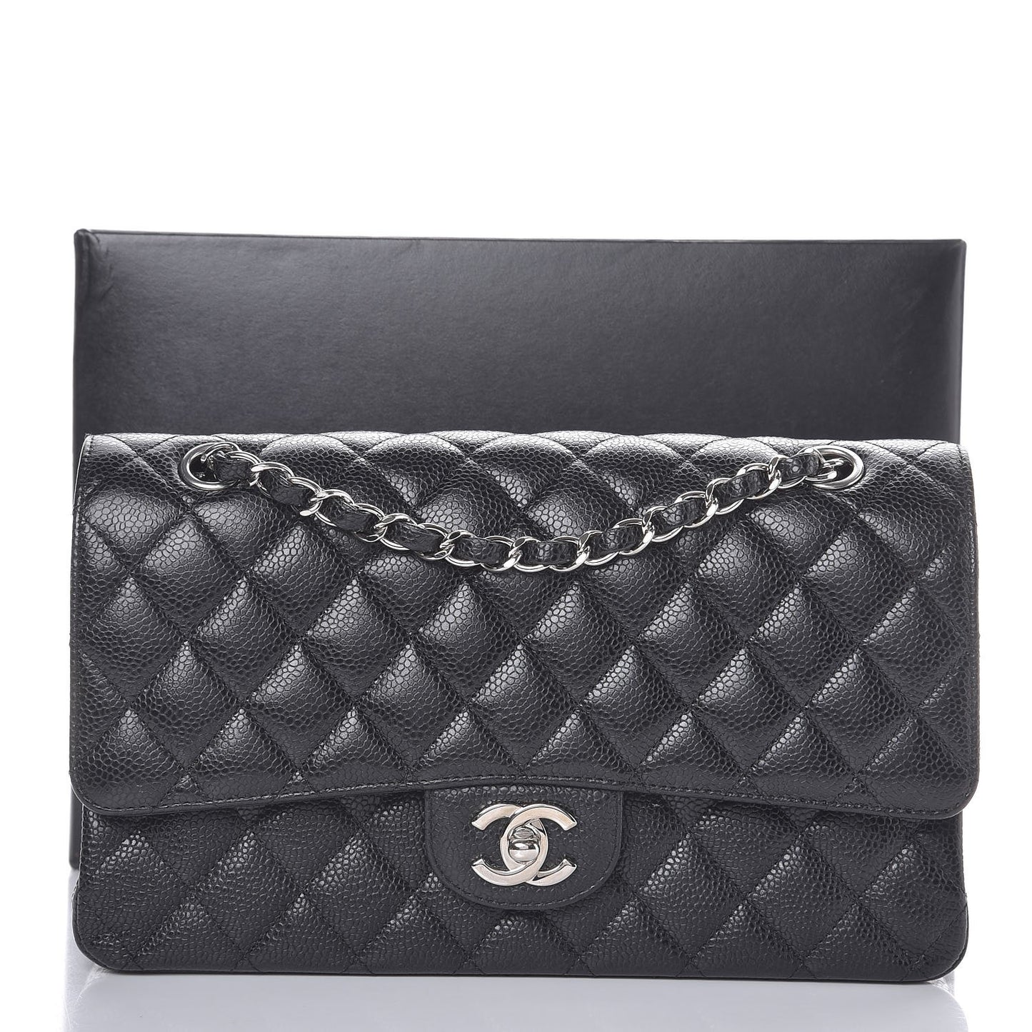 Caviar Quilted Medium Double Flap Black