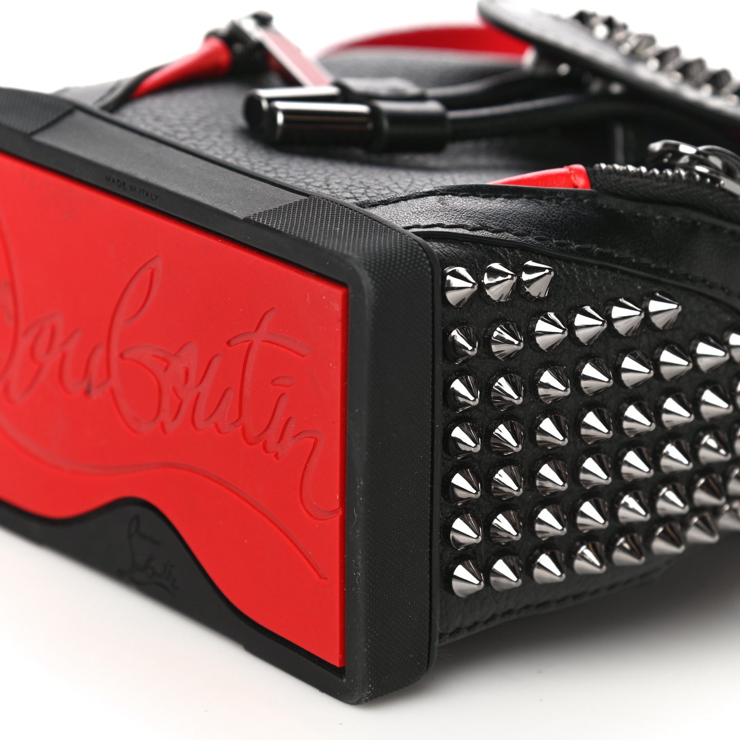 Calfskin Spiked Mini Explorafunk Keyring Bag Black