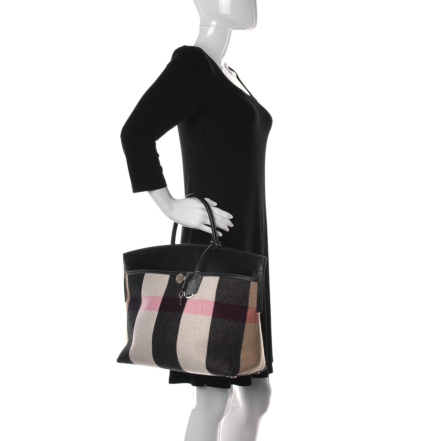 Calfskin Wool Cashmere Vintage Check Medium Society Tote Archive Beige