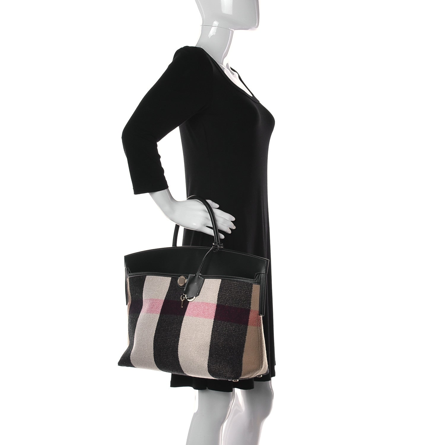 Burberry Calfskin Wool Cashmere Vintage Check Medium Society Tote Archive Beige 2 of 11