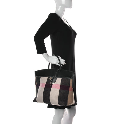 Burberry Calfskin Wool Cashmere Vintage Check Medium Society Tote Archive Beige 2 of 11