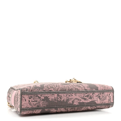 Christian Dior Canvas Toile De Jouy Embroidered Medium Lady D-Joy Gray Pink 4 of 8