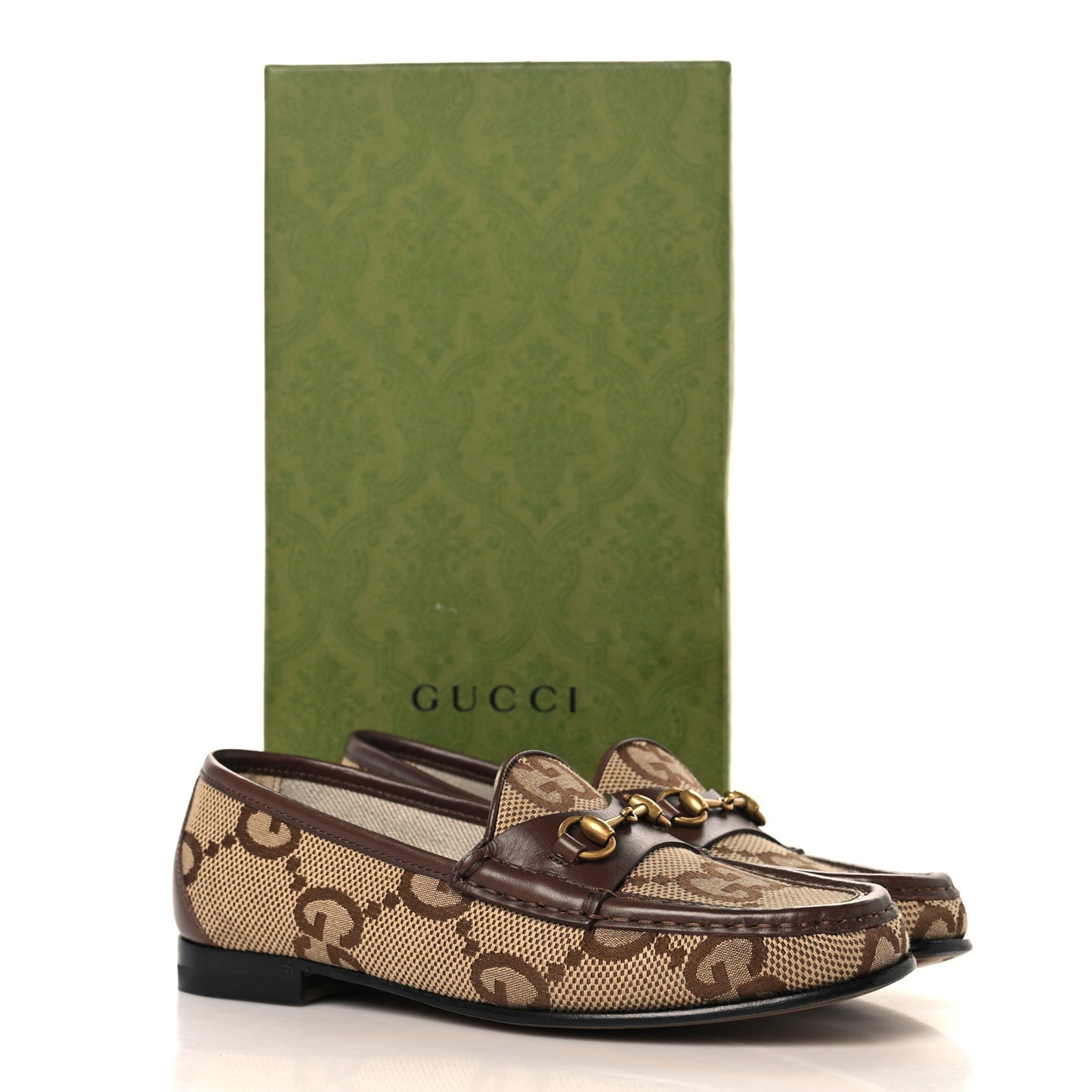 Monogram Jumbo GG Malaga Kid Horsebit Womens Jordaan Loafers 36.5 Camel Ebony New Acero Beige