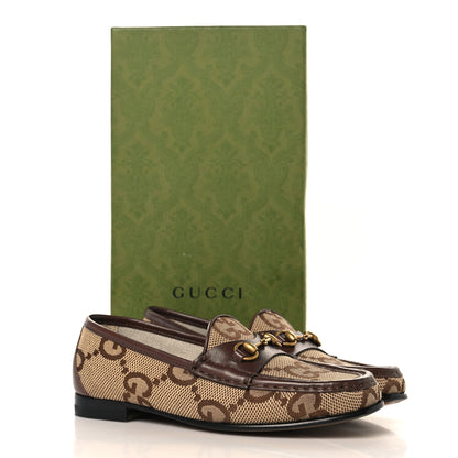 Gucci Monogram Jumbo GG Malaga Kid Horsebit Womens Jordaan Loafers 36.5 Camel Ebony New Acero Beige 9 of 9