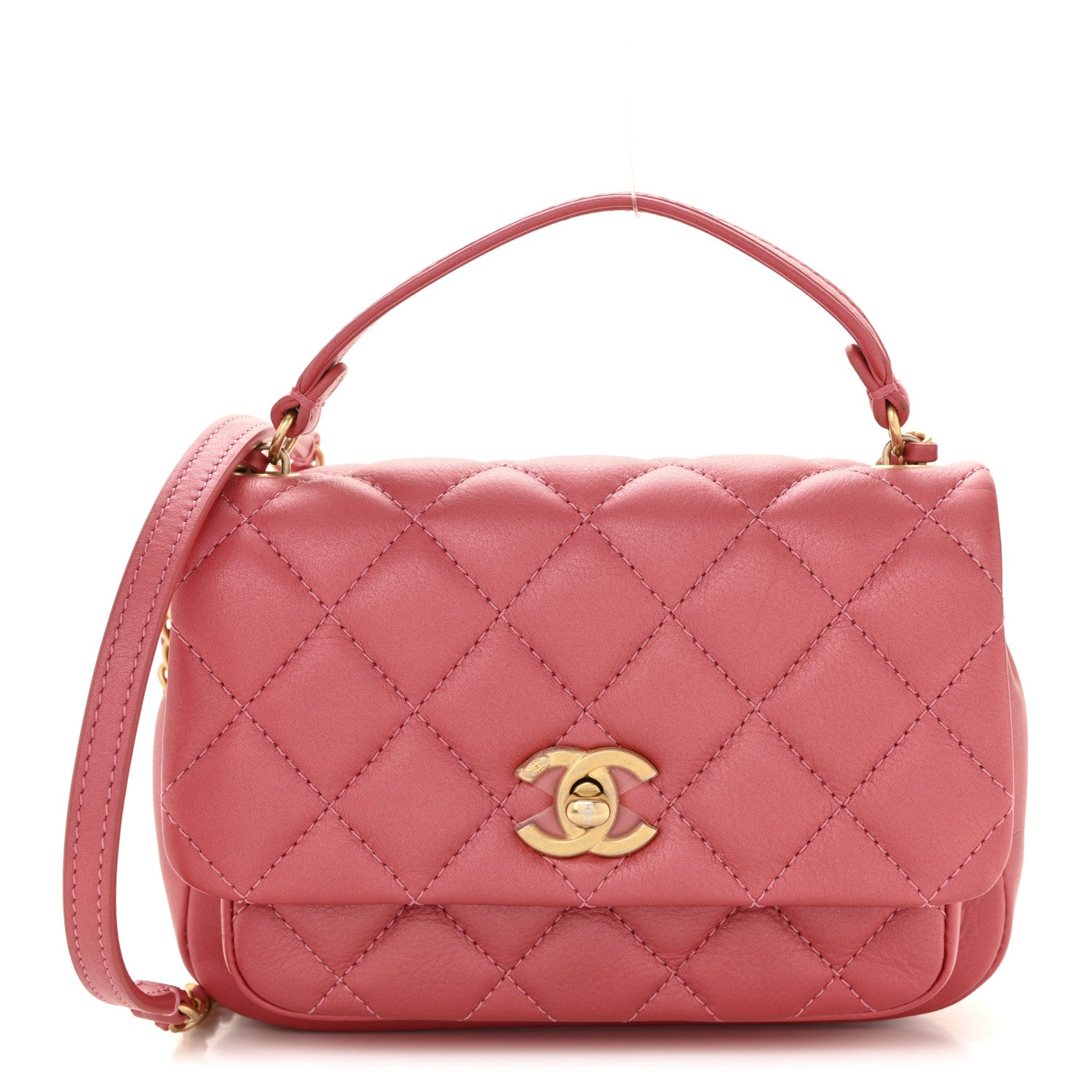 Chanel Metallic Calfskin Quilted Top Handle Flap Dark Pink 1 of 11