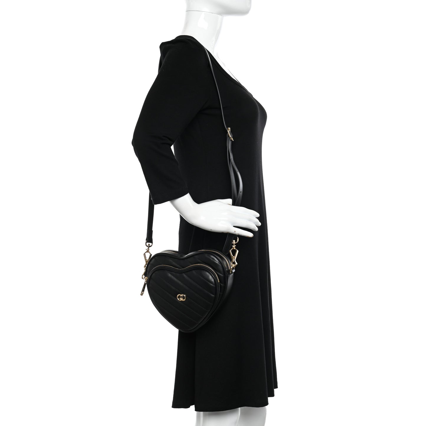 Calfskin Matelasse Diagonal Mini Interlocking G Heart Shoulder Bag Black