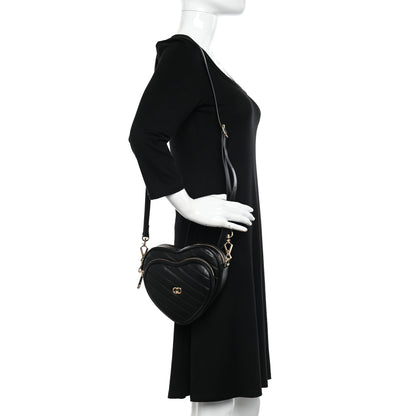 Gucci Calfskin Matelasse Diagonal Mini Interlocking G Heart Shoulder Bag Black 2 of 10