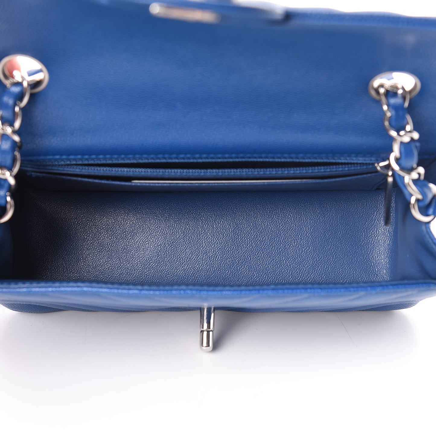 Caviar Chevron Quilted Mini Rectangular Flap Blue