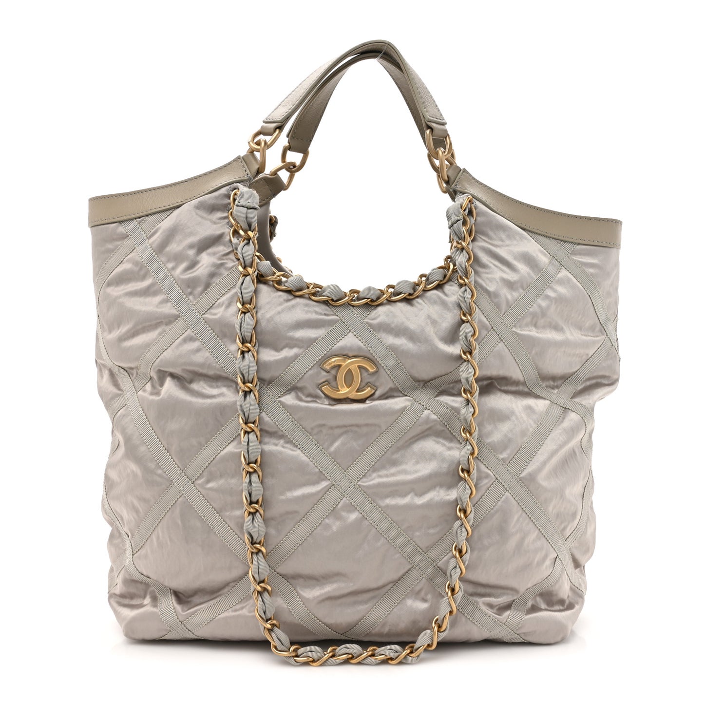 Nylon Grosgrain Quilted Lifestyle Shopping Bag Grey