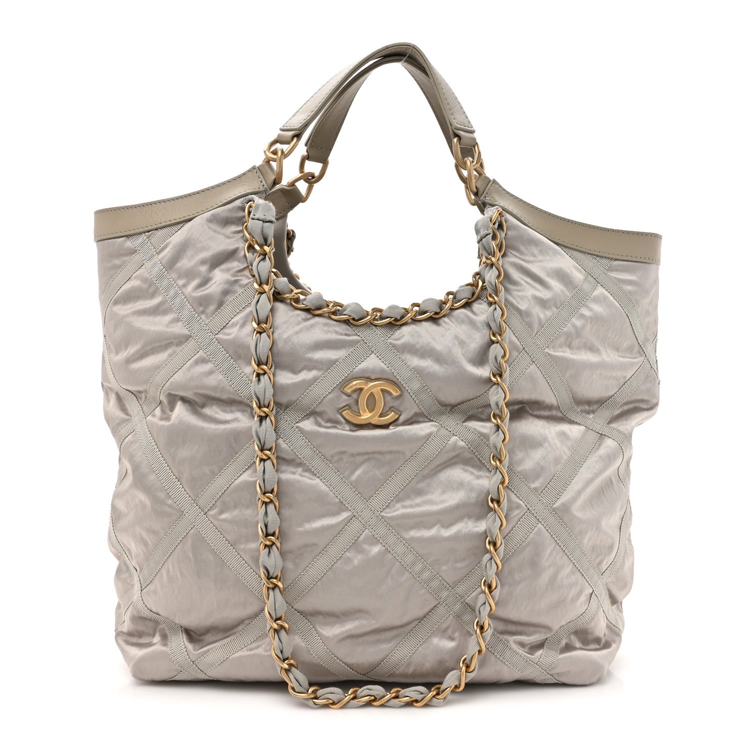 Chanel Nylon Grosgrain Quilted Lifestyle Shopping Bag Grey 1 of 12