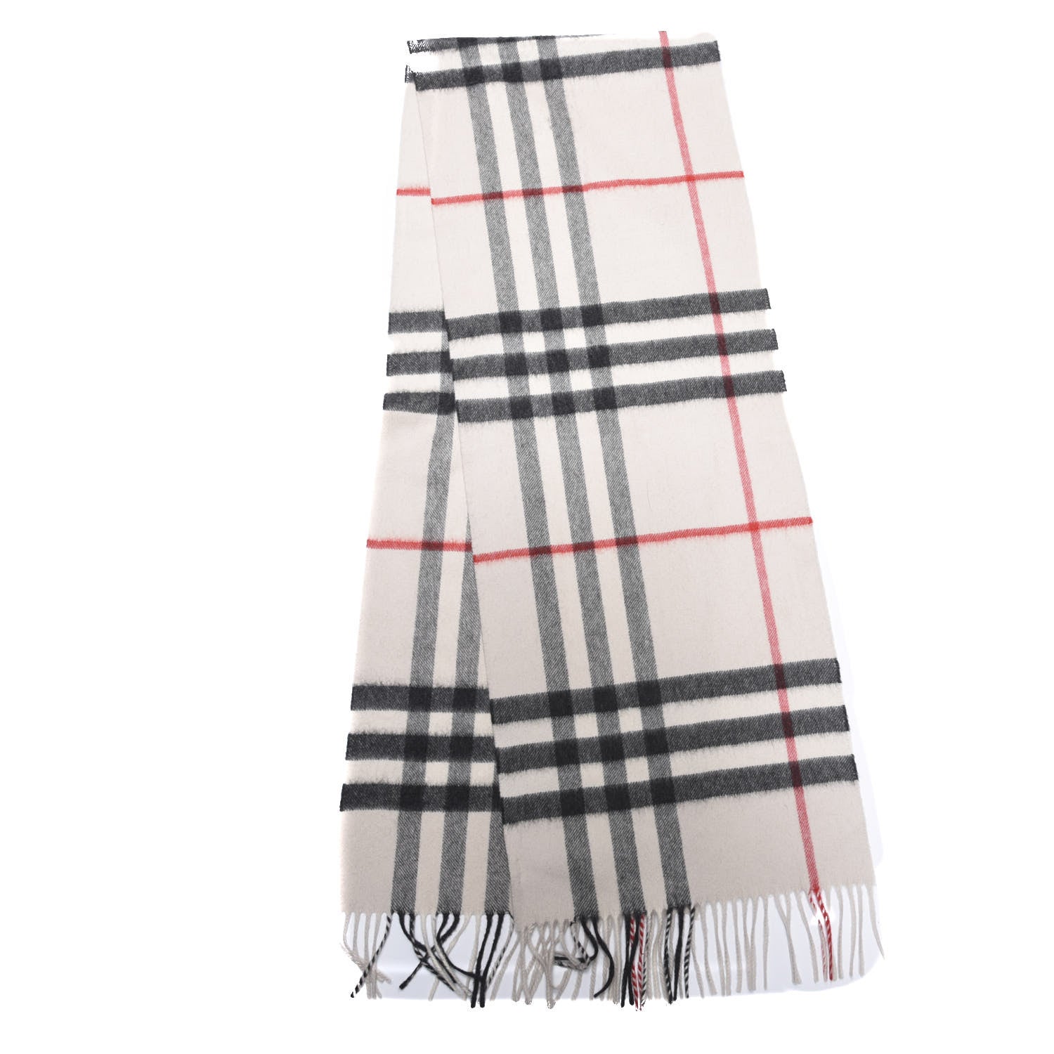 Burberry Cashmere Giant Check Fringe Scarf Stone 2 of 3