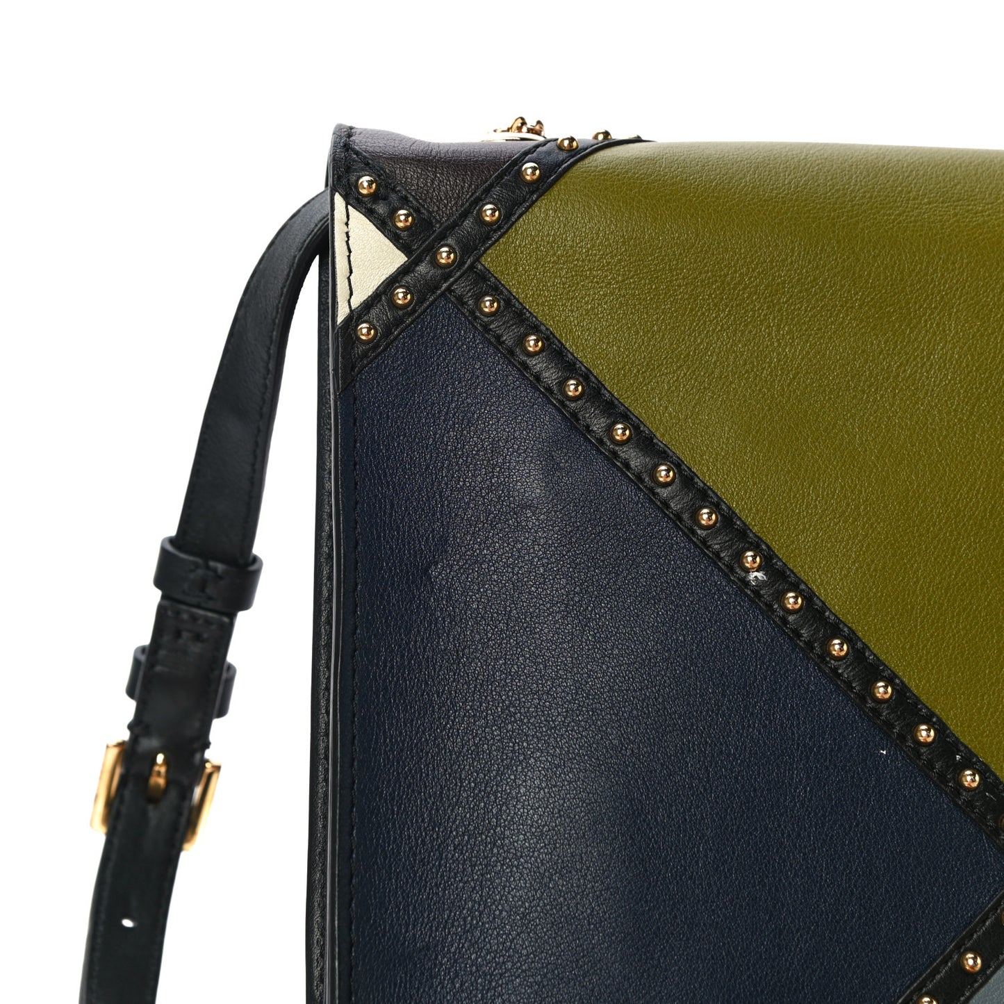 Calfskin Studded Colorblock Patchwork Shoulder Bag Multicolor