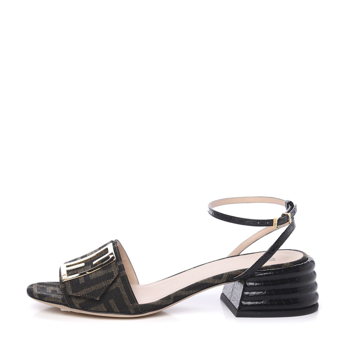 Jacquard FF Crocodile Embossed Promenade Ankle Strap Sandals 37.5 Tobacco