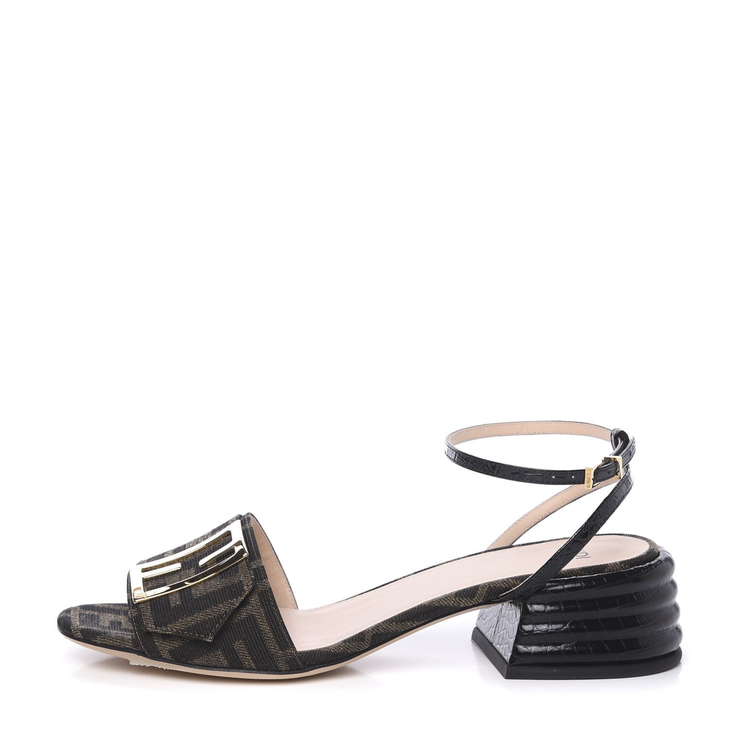 Fendi Jacquard FF Crocodile Embossed Promenade Ankle Strap Sandals 37.5 Tobacco 1 of 8