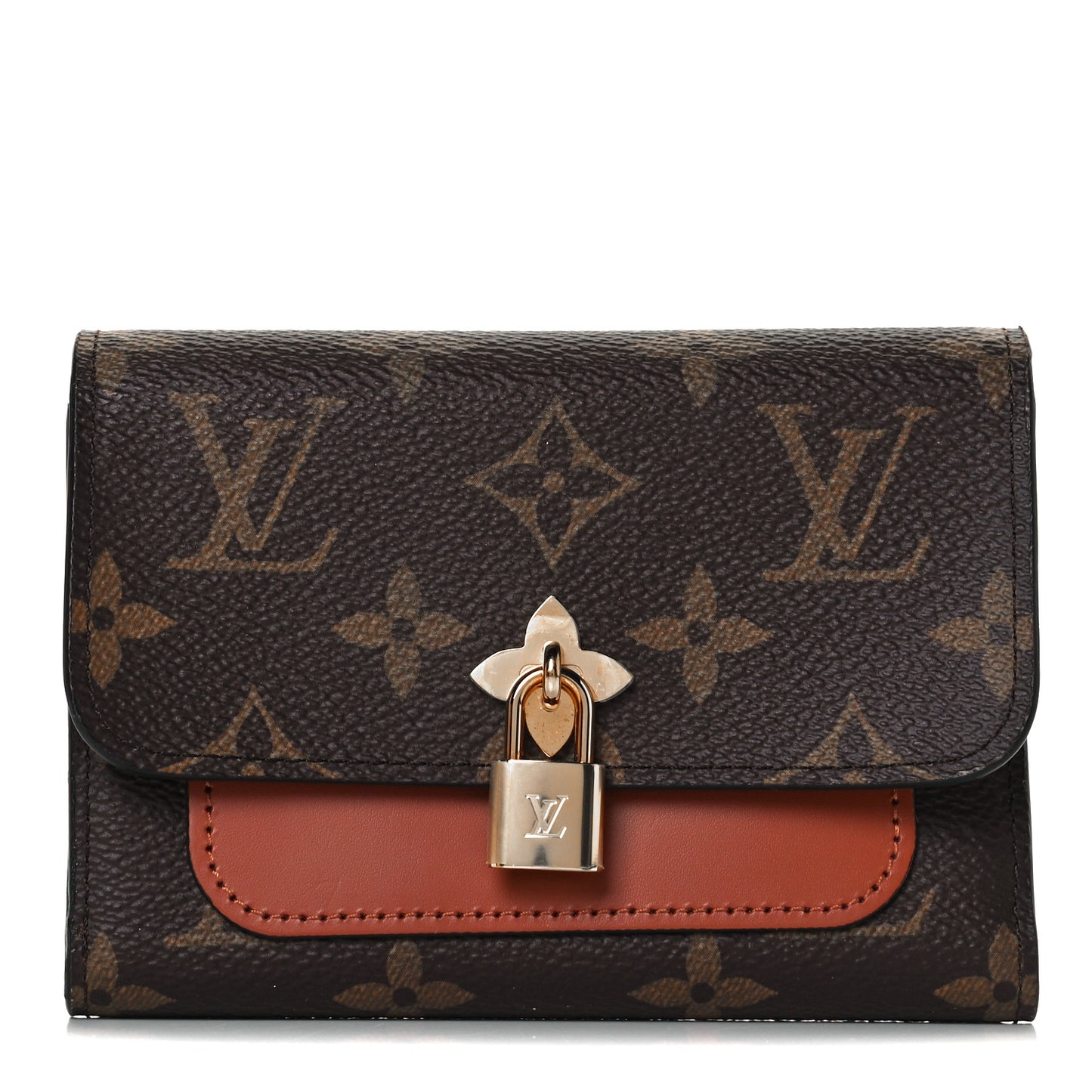 Monogram Flower Lock Compact Wallet Caramel