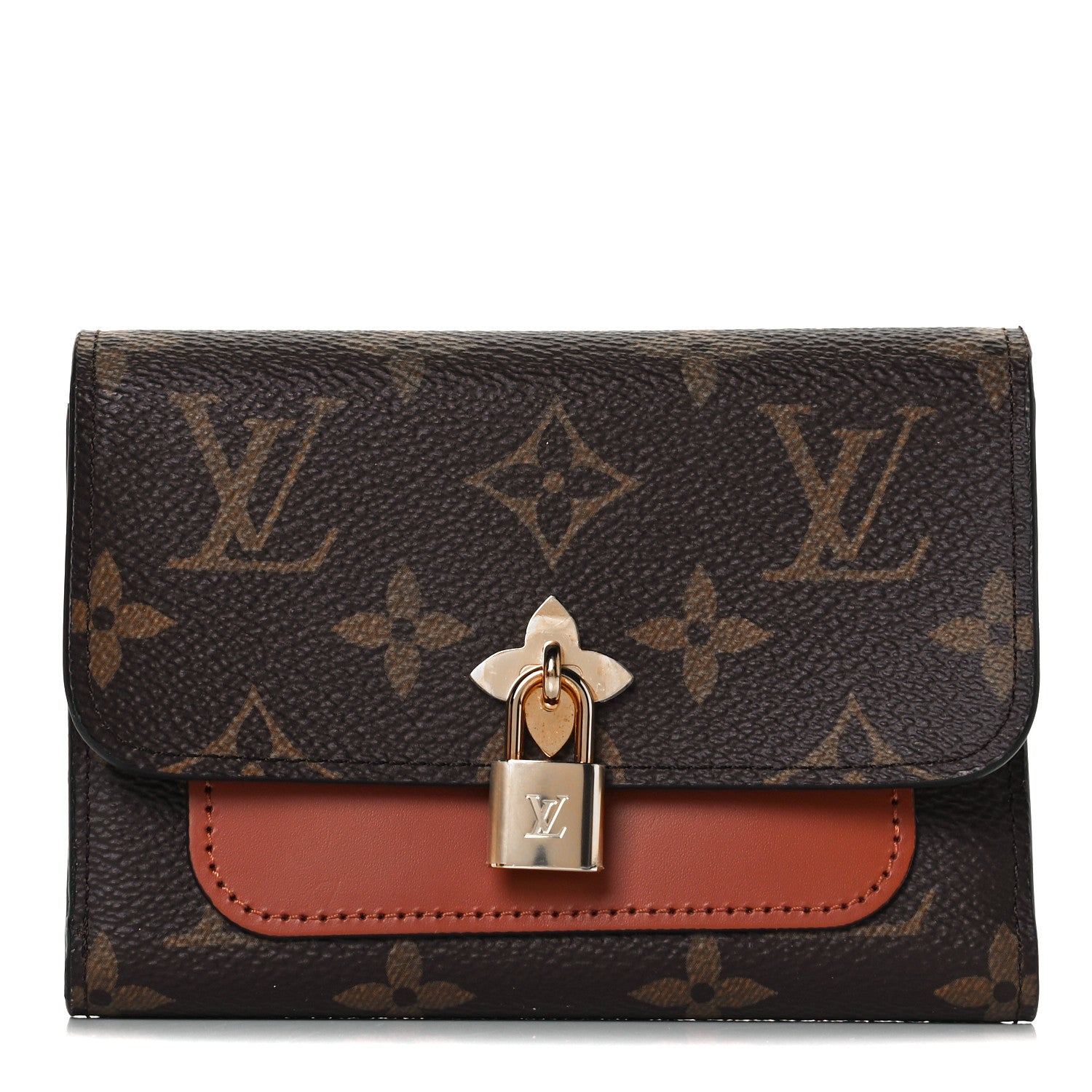 Louis Vuitton Monogram Flower Lock Compact Wallet Caramel 1 of 7