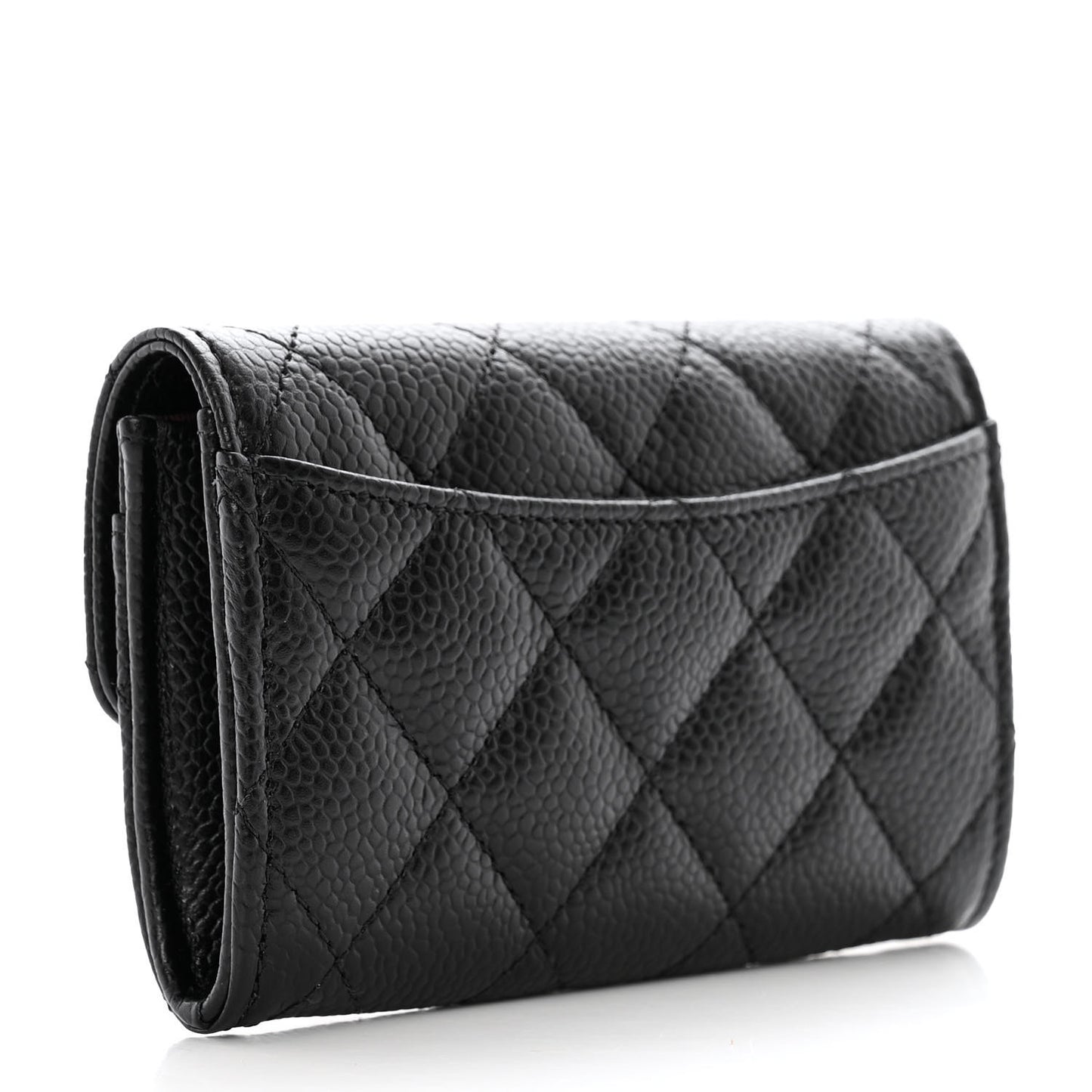 Caviar Quilted Flap Card Holder Wallet Black