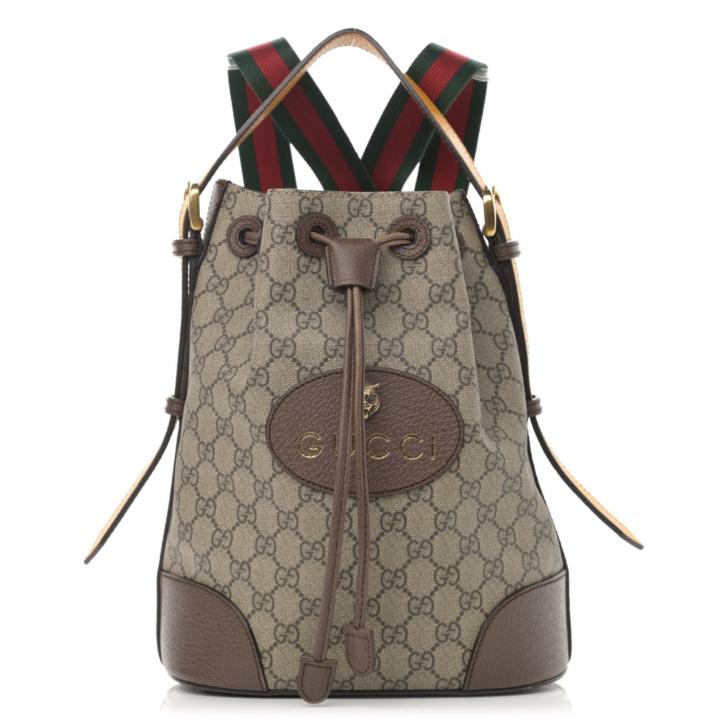 GG Supreme Monogram Neo Vintage Drawstring Bucket Backpack Beige New Acero Crop