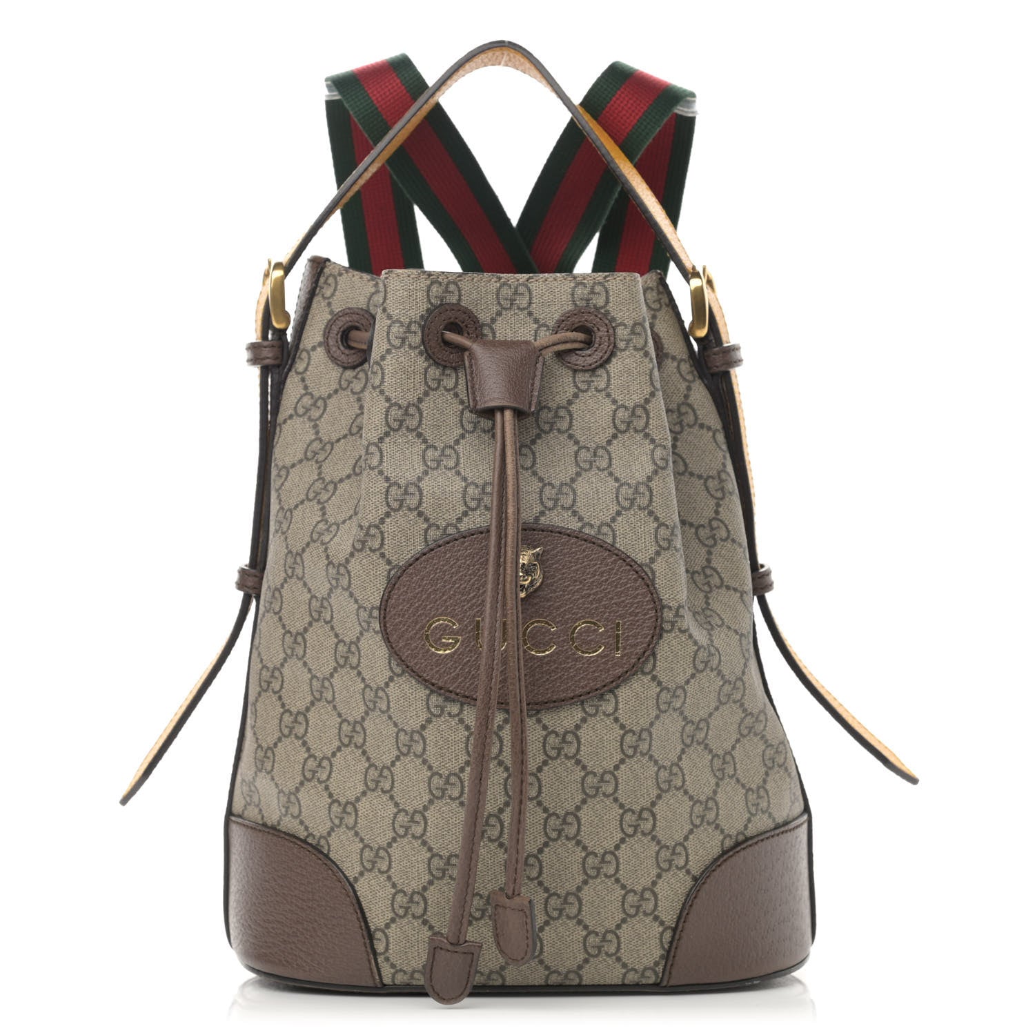 Gucci GG Supreme Monogram Neo Vintage Drawstring Bucket Backpack Beige New Acero Crop 1 of 22