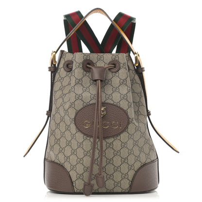 Gucci GG Supreme Monogram Neo Vintage Drawstring Bucket Backpack Beige New Acero Crop 1 of 22