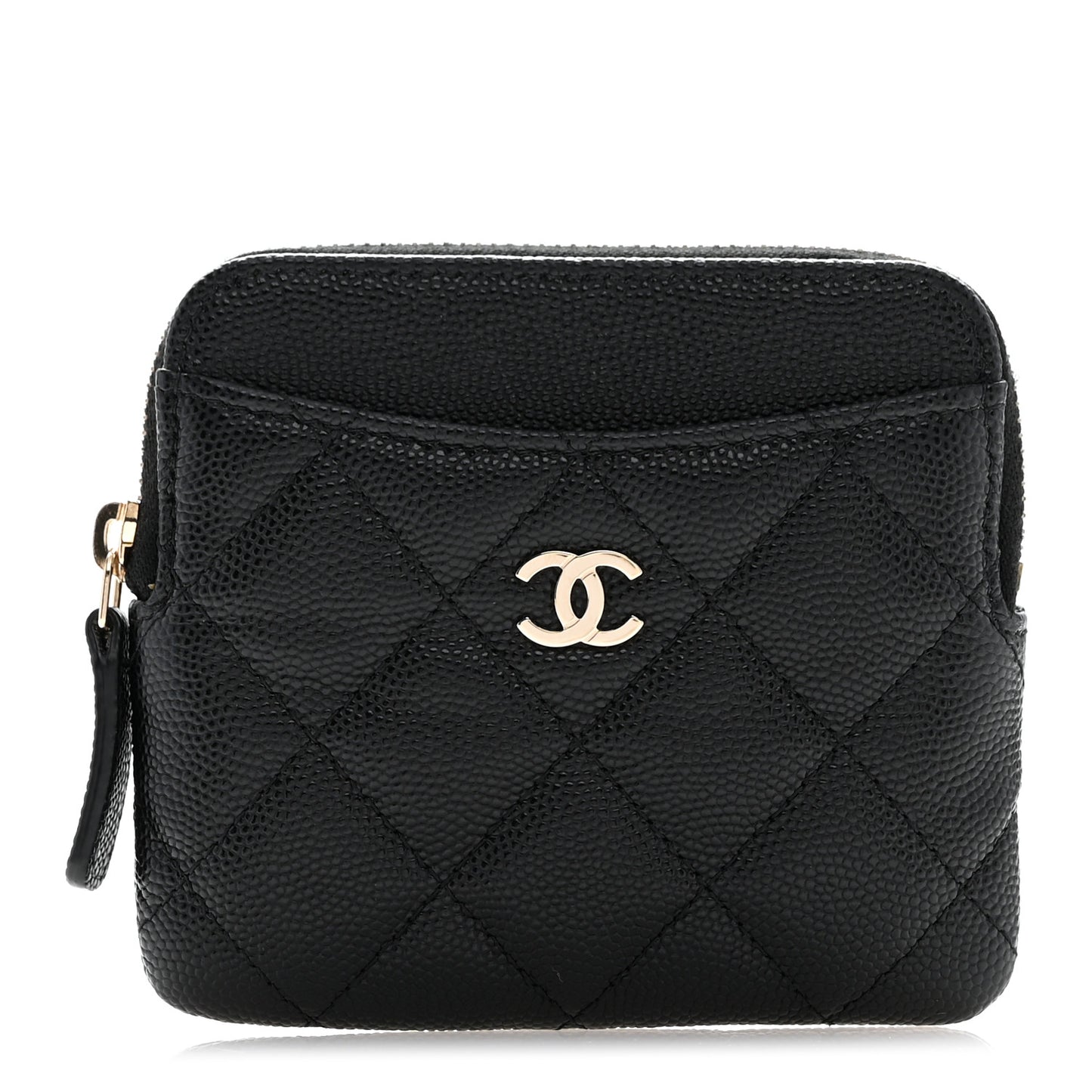 Caviar Quilted Zip Card Holder Wallet Black