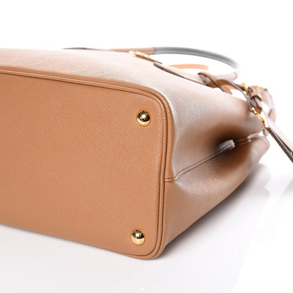 Prada Saffiano Cuir Bi-Color Medium Double Bag Caramel Marmo 9 of 11