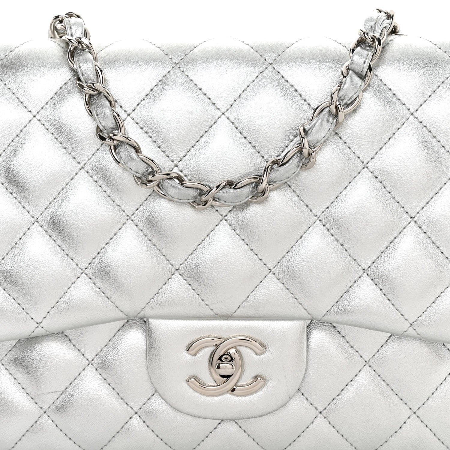 Chanel Metallic Lambskin Quilted Jumbo Single Flap Silver 8 of 10