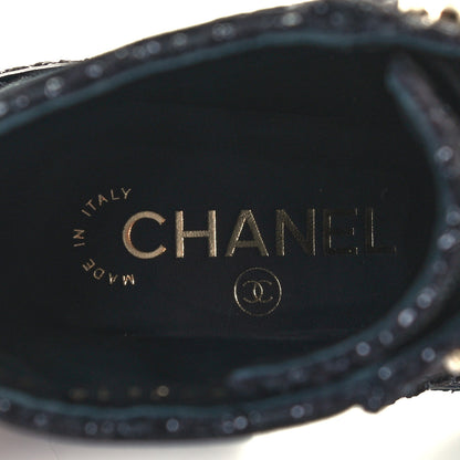 Chanel Tweed Grosgrain Fabric Lace Up Combat Boots 37 Black 9 of 10