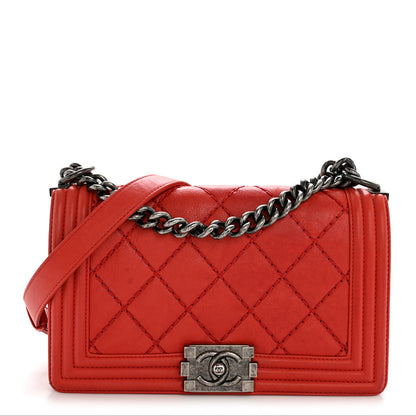 Chanel Calfskin Quilted Double Stitch Medium Boy Flap Red 1 of 14