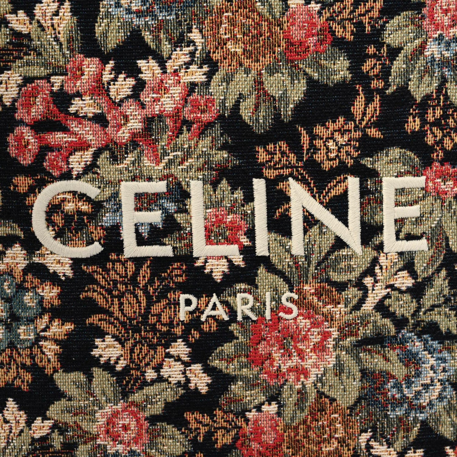 Celine Canvas Calfskin Jacquard Floral Small Vertical Cabas Black Tan 15 of 21