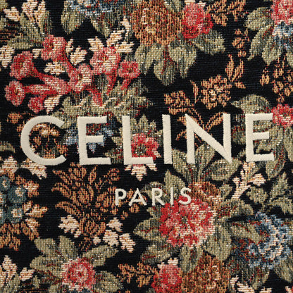 Celine Canvas Calfskin Jacquard Floral Small Vertical Cabas Black Tan 15 of 21