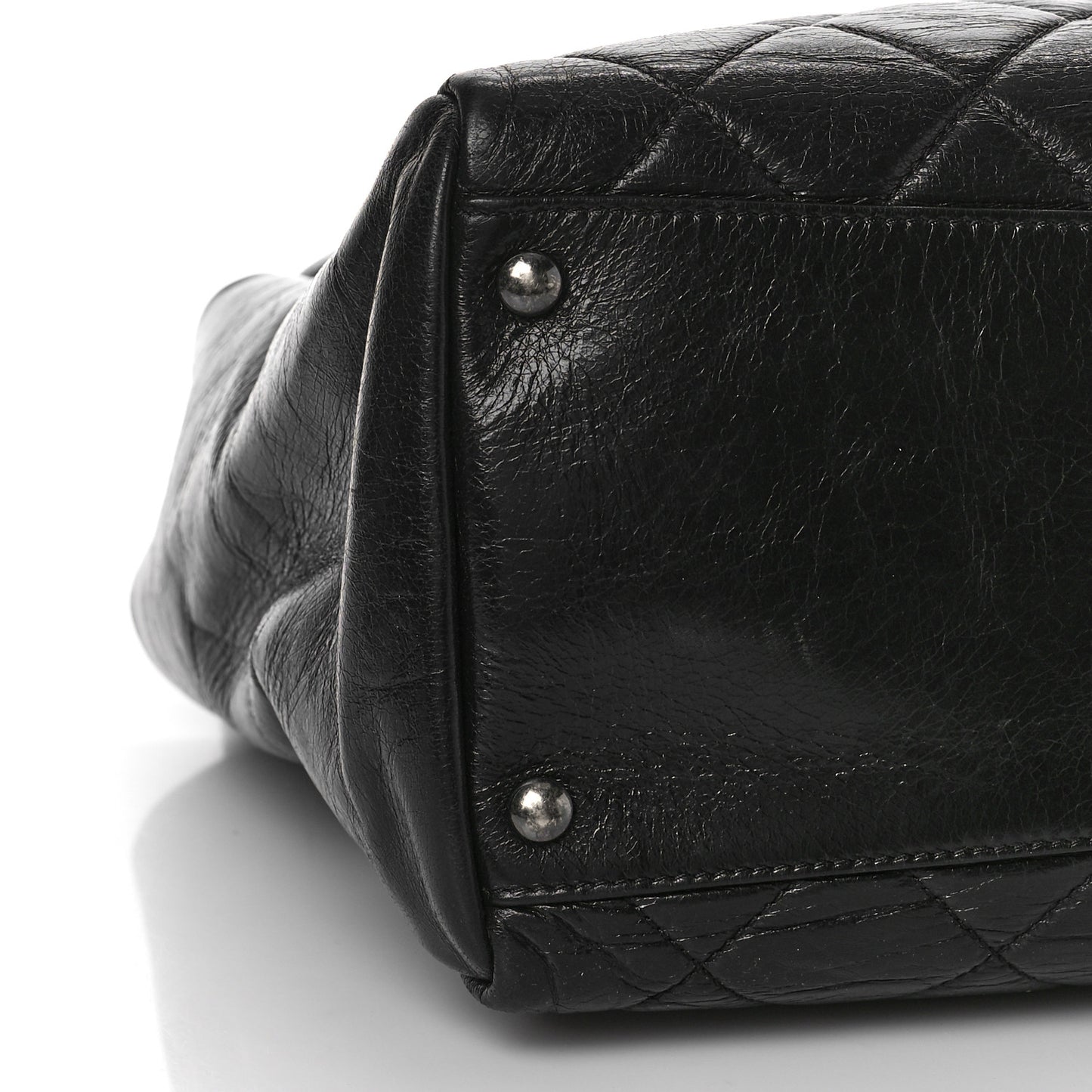 Glazed Calfskin Quilted Large Nameplate Shopping Tote Black