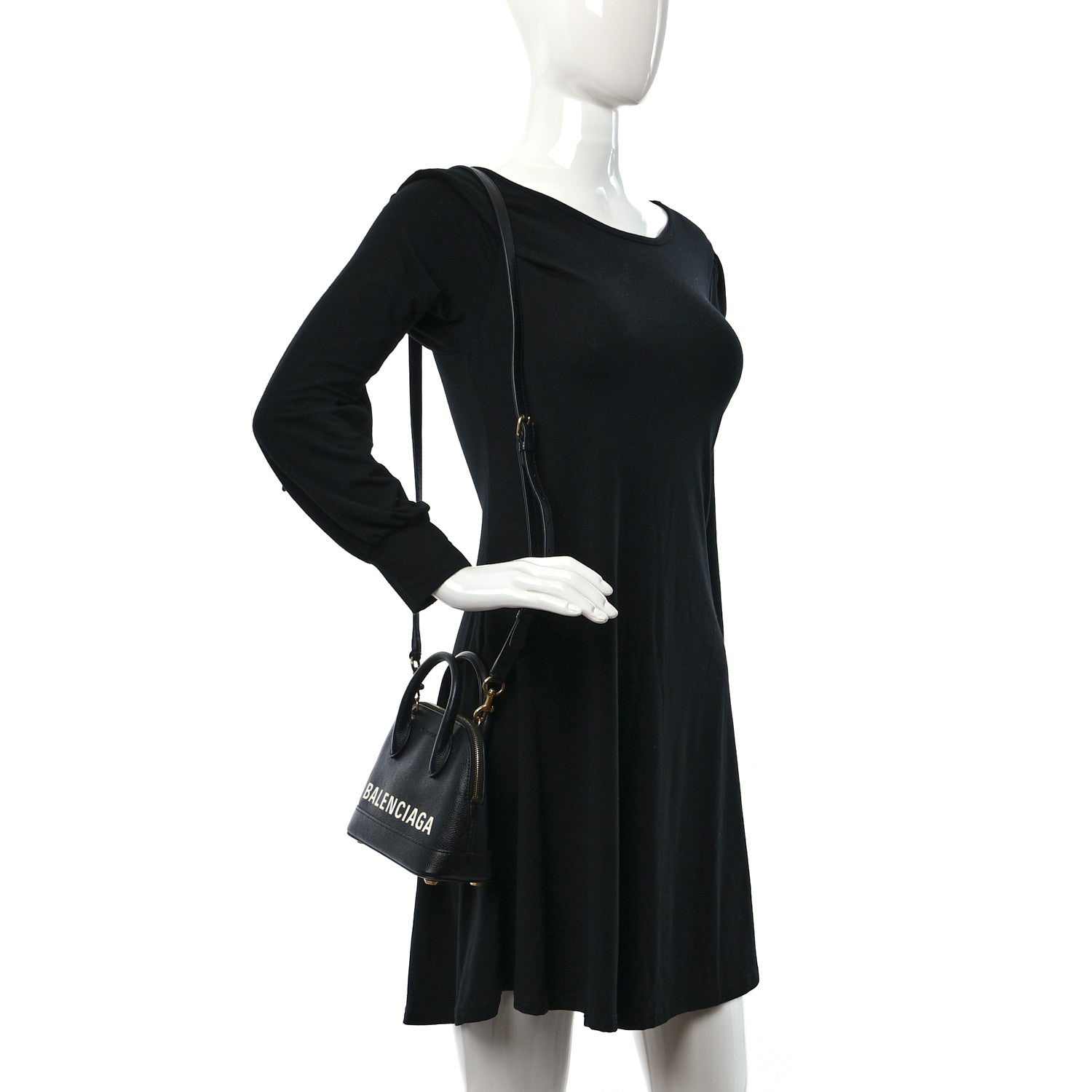 Balenciaga Grained Calfskin Logo XXS Ville Top Handle Bag Black White 2 of 10