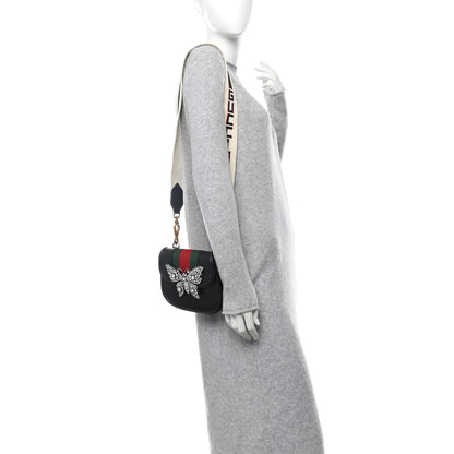 Gucci Calfskin Web Crystal Butterfly Stripe Small Totem Shoulder Bag Black 2 of 10