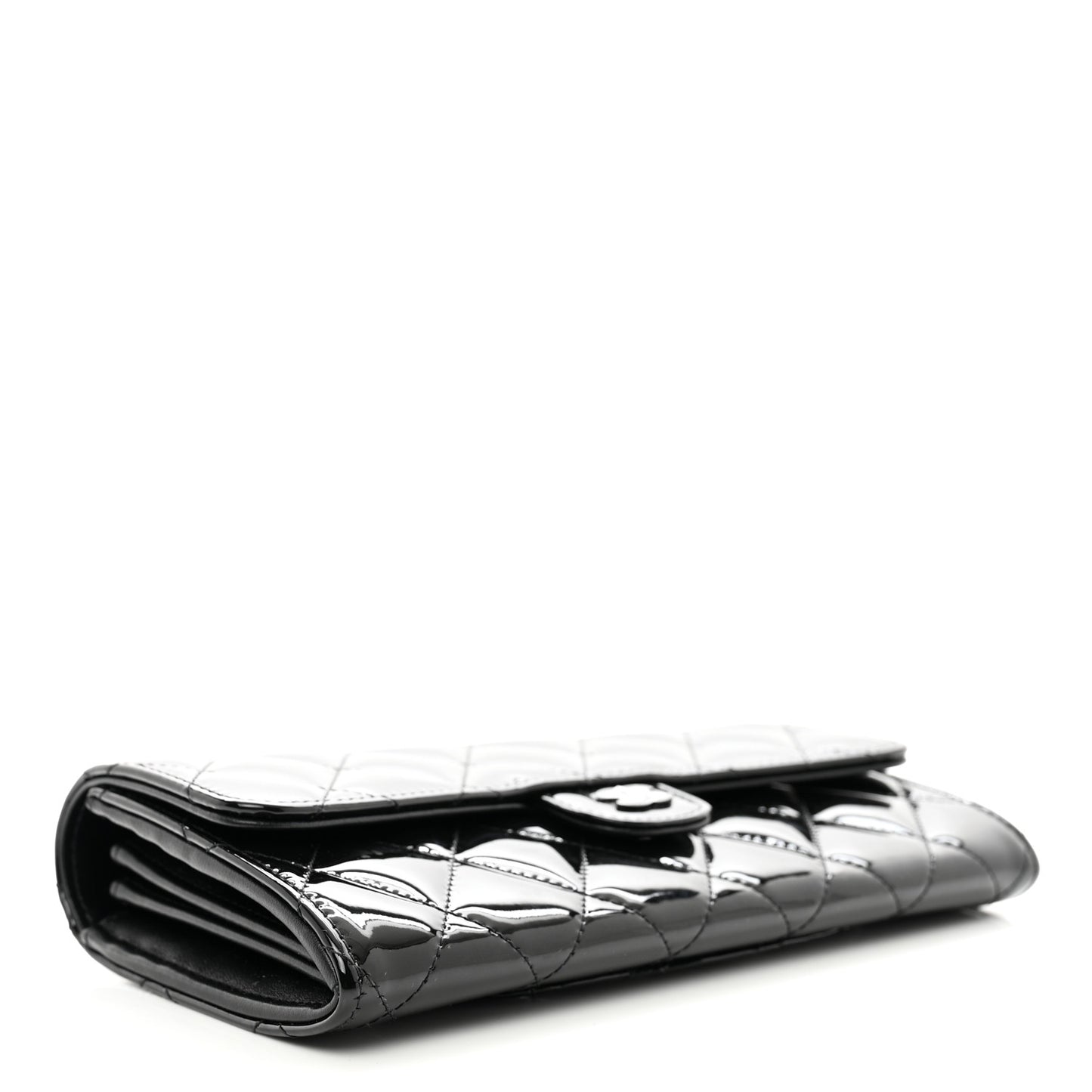 Patent Quilted Large Gusset Flap Wallet So Black