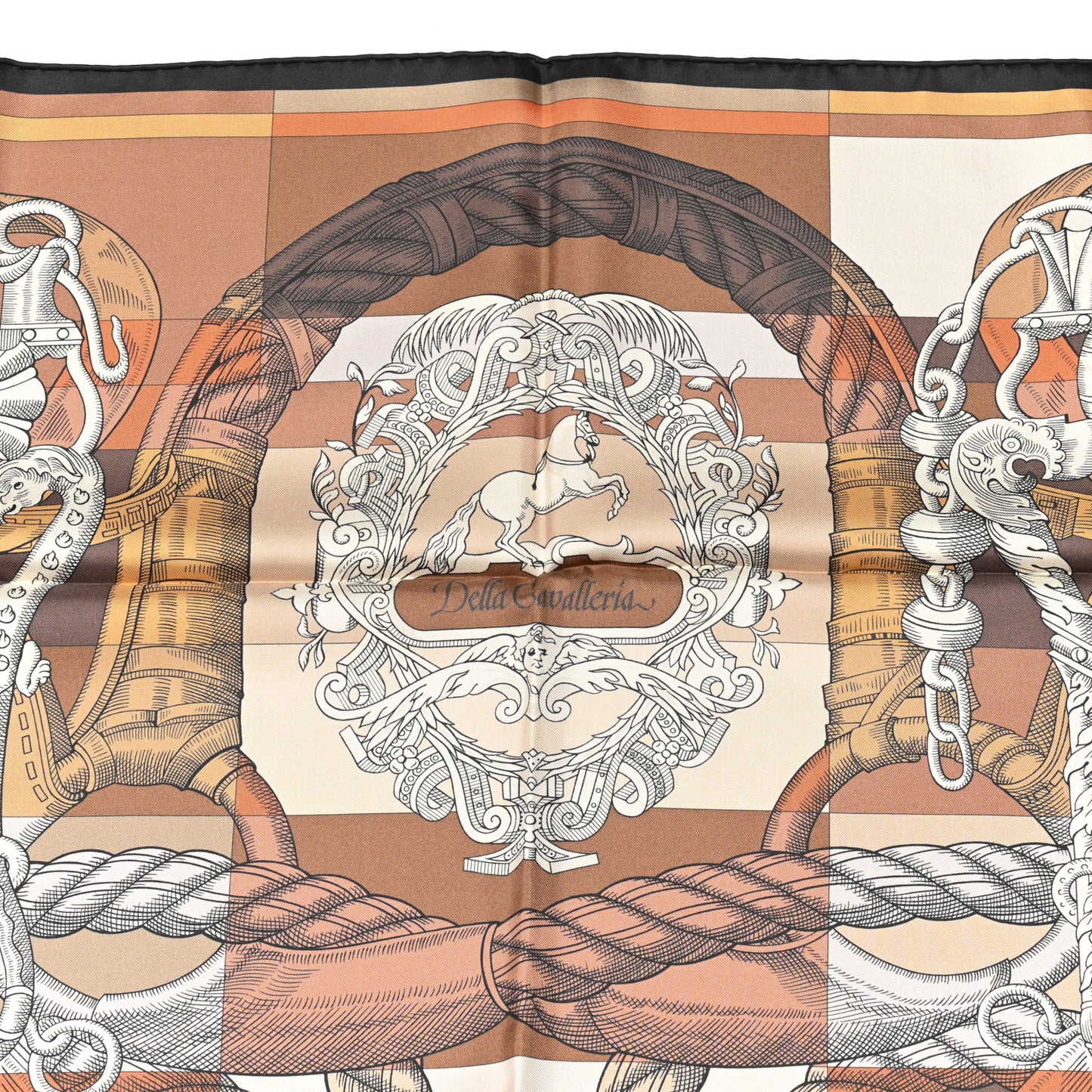 Silk Double Face Della Cavalleria Fine Scarf 90 Marron Beige Caramel