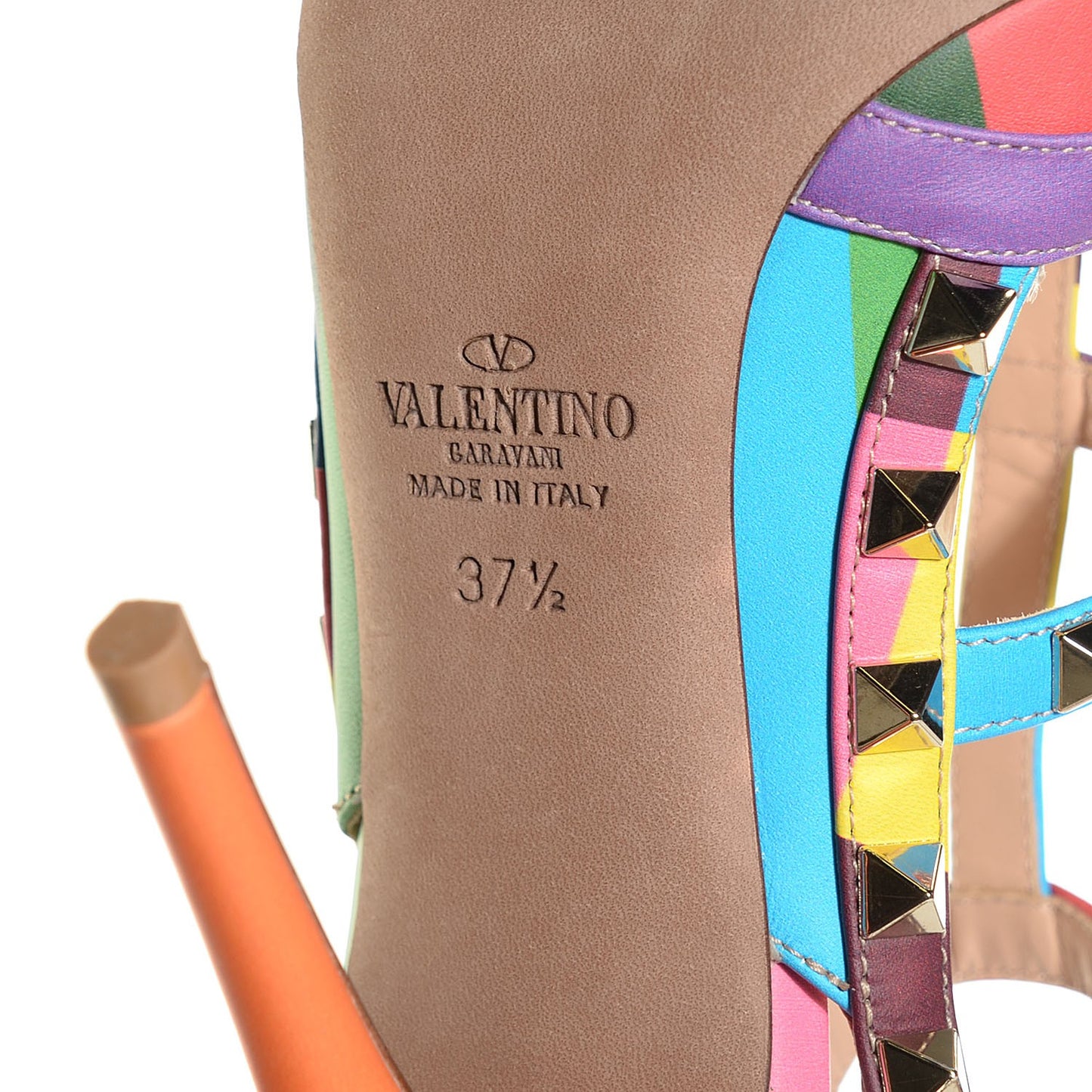 Calfskin 1973 Rockstud Ankle Strap 100mm Pumps 37.5 Multicolor