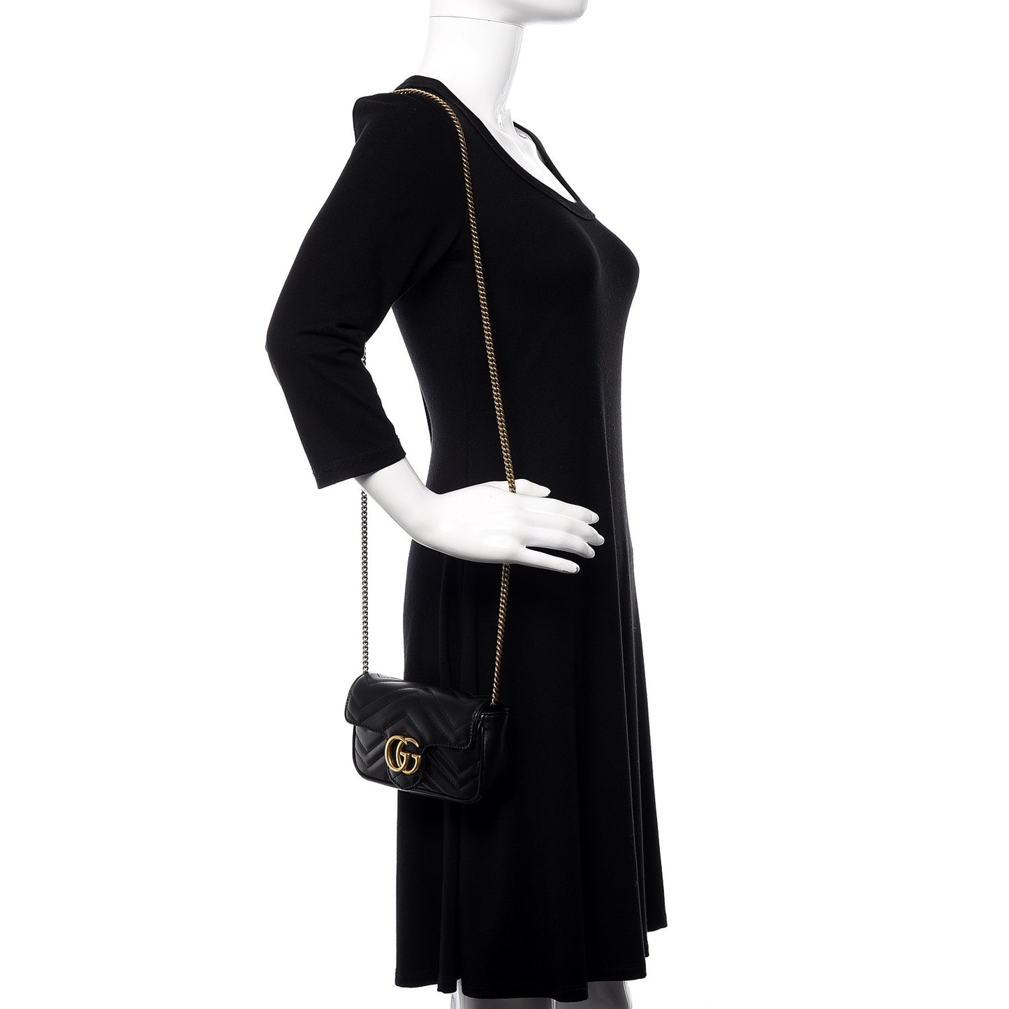 Calfskin Matelasse Super Mini GG Marmont Shoulder Bag Black
