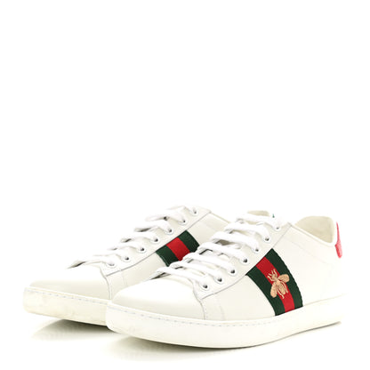 Gucci Calfskin Ayers Bee Embroidered Womens Ace Sneakers 38.5 White Green 3 of 11