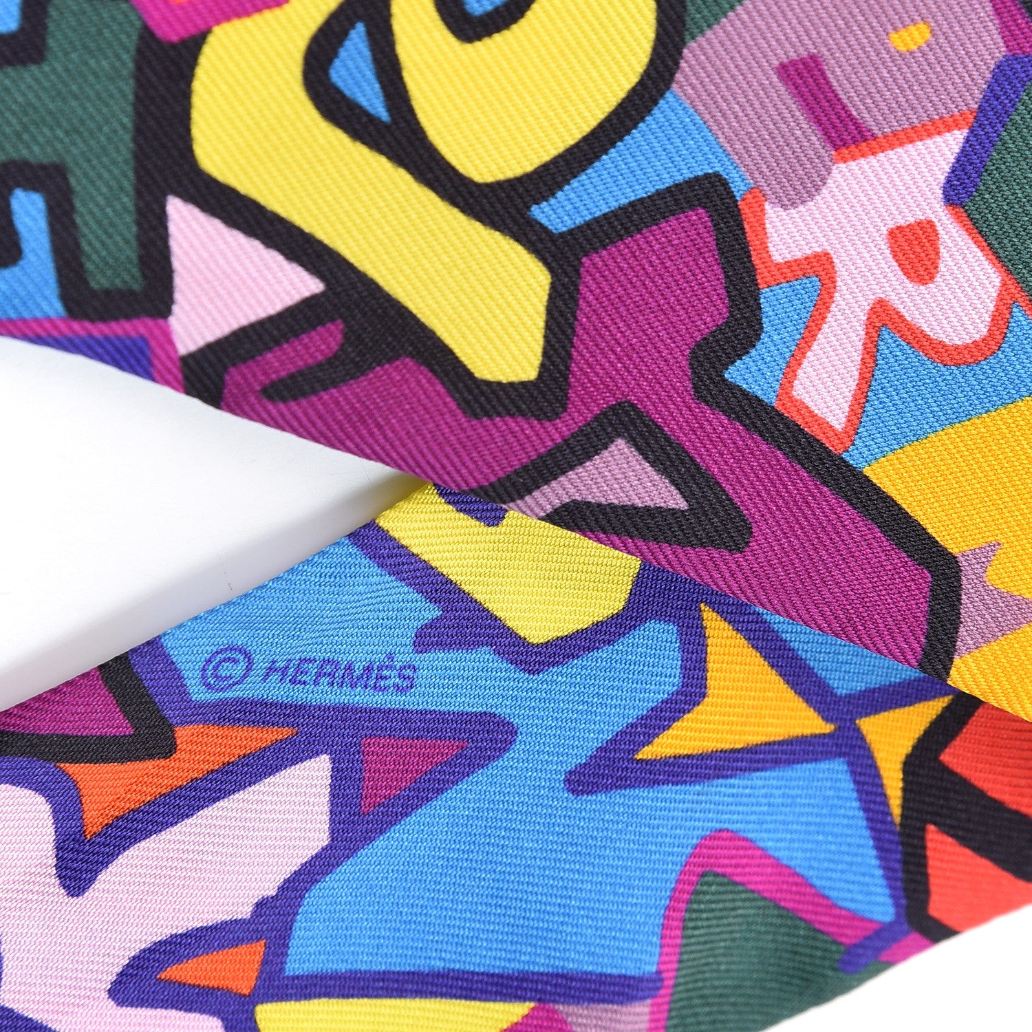 Hermes Silk Graff Graffiti Twilly Orange Jaune Vif Vert 4 of 5