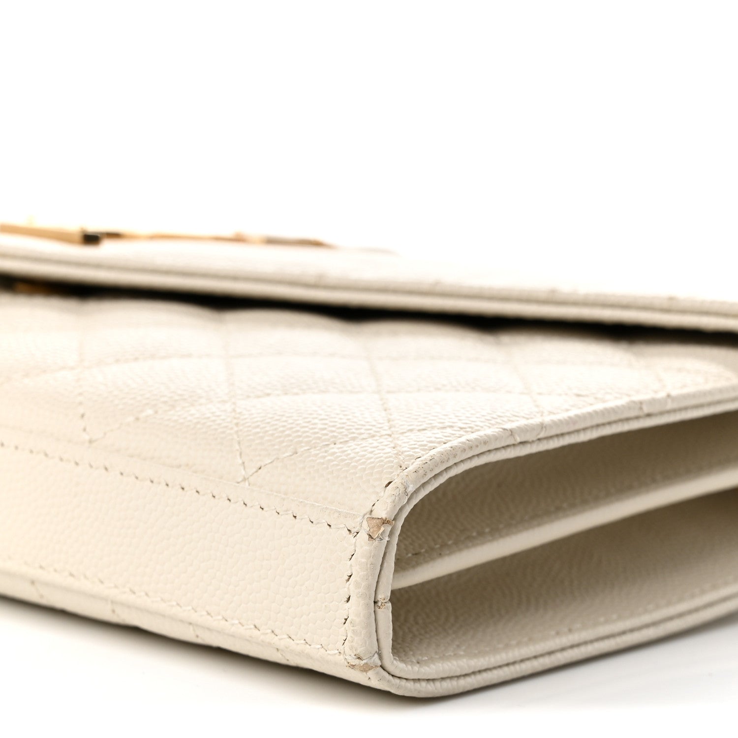 Saint Laurent Grain De Poudre Mixed Matelasse Triquilt Monogram Chain Wallet Crema Soft 10 of 11