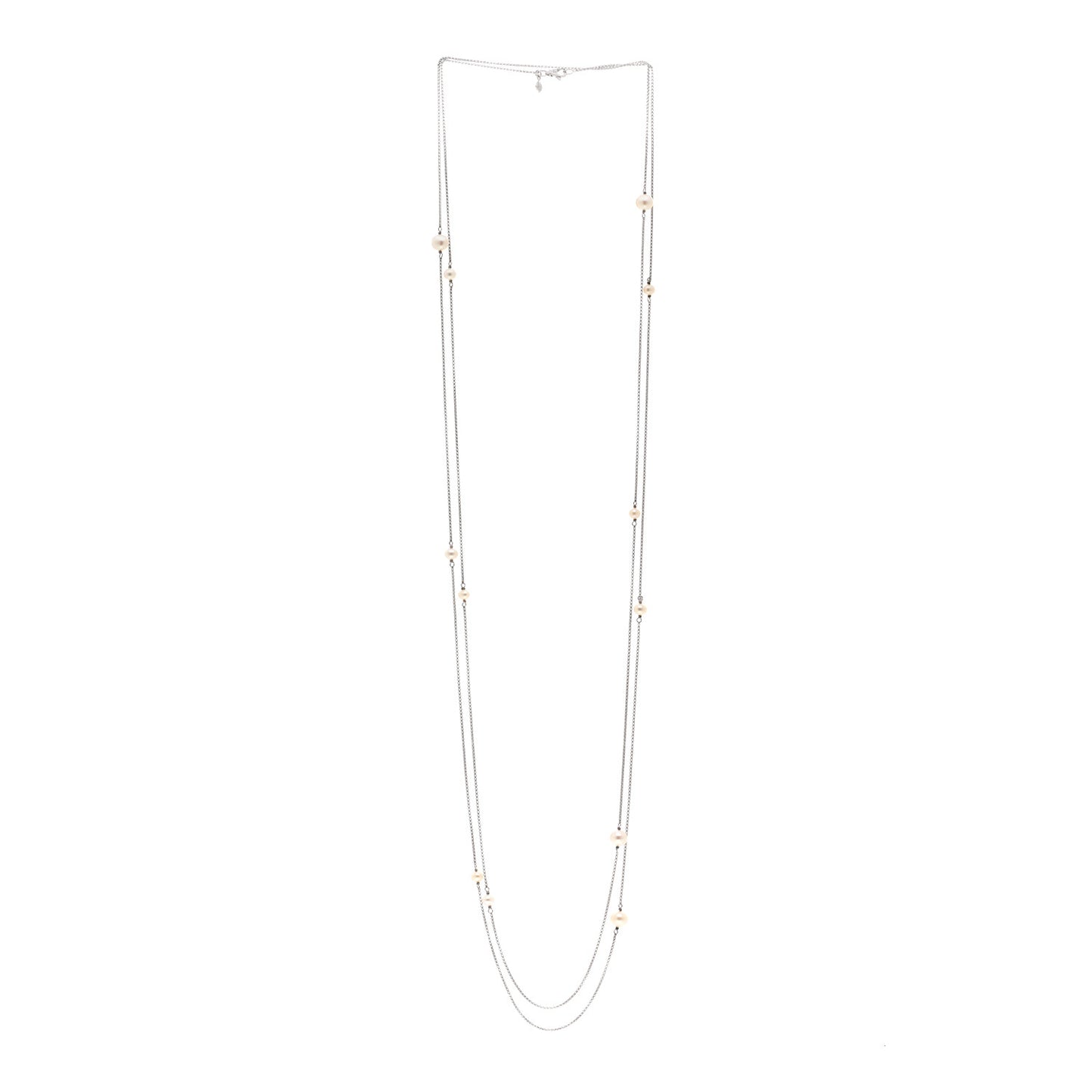 Sterling Silver Pearl Station Necklace 72"