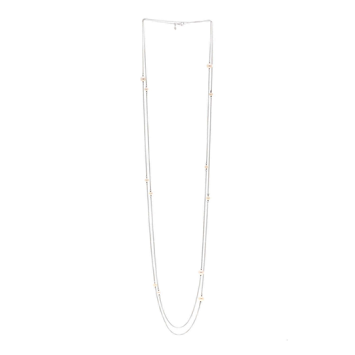 David Yurman Sterling Silver Pearl Station Necklace 72" 3 of 4