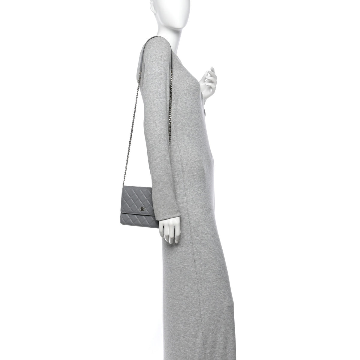 Chanel Caviar Quilted Square Wallet On Chain WOC Grey 2 of 12