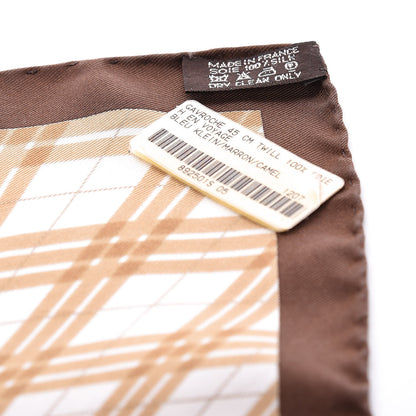 Hermes Silk H en Voyage Pocket Square Bleu Klein Marron Camel 5 of 5